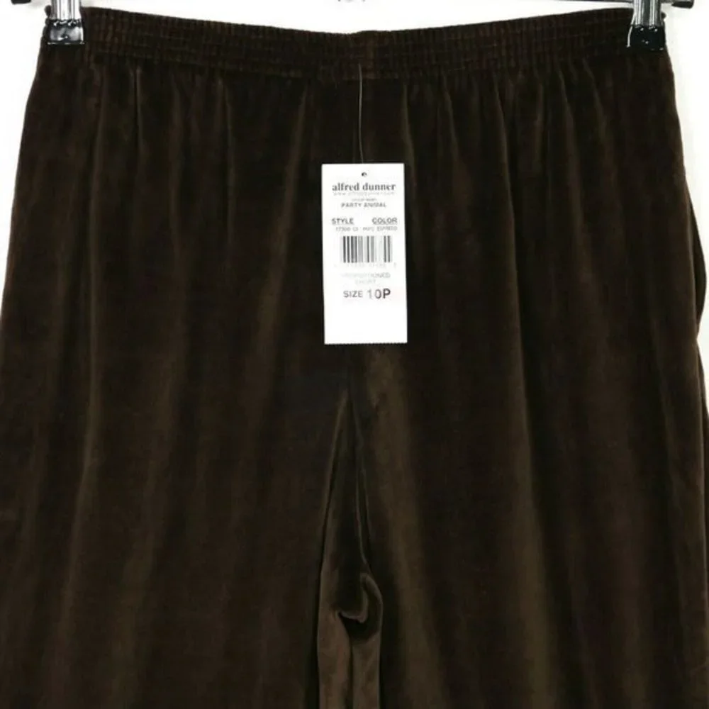 Alfred Dunner Velour Pants Brown Stretch Elastic Waist Petite 10 X 27‎ 10P